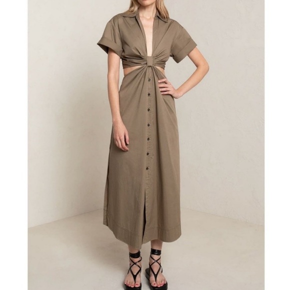 A.L.C. Dresses & Skirts - A.L.C. Alexandria Cotton Midi Dress Green Cutout Poplin Size 12 Flaw